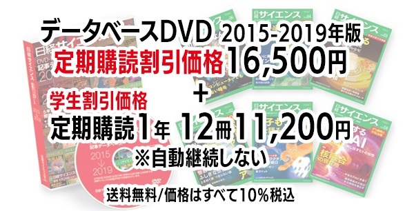 日経サイエンス 記事データベース  2015-2019＋日経サイエンス定期購読（自動継続しない）(DVD2015-2019年版 （16,500円）-学割1年12冊 （11,200円）-27,700円（税込）)