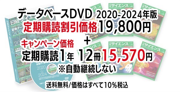 日経サイエンス 記事データベース 2020-2024＋日経サイエンス定期購読キャンペーン（自動継続しない）(DVD 2020-2024年版（19,800円）-定期購読1年12冊（15,570円）-35,370円（税込）)