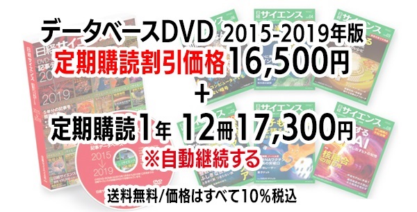 日経サイエンス 記事データベース  2015-2019＋日経サイエンス定期購読（自動継続する）(DVD2015-2019年版 （16,500円）-定期購読1年12冊 （17,300円）-33,800円（税込）)