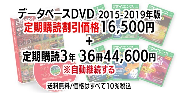 日経サイエンス 記事データベース  2015-2019＋日経サイエンス定期購読（自動継続する）(DVD2015-2019年版 （16,500円）-定期購読3年36冊 (44,600円）-61,100円（税込）)