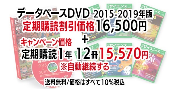 日経サイエンス 記事データベース  2015-2019＋日経サイエンス定期購読キャンペーン（自動継続する）(DVD2015-2019年版 （16,500円）-定期購読1年12冊 （15,570円）-32,070円（税込）)